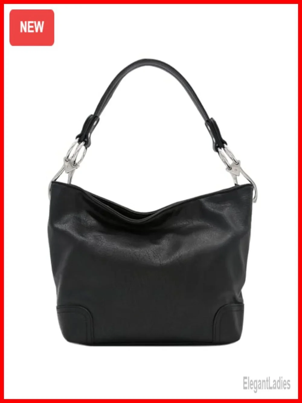 Hobo Shoulder Bag with Big Snap Hook Hardware Faux Leather